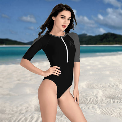 Women's Half Zip-Up Long Sleeve One-Piece Swimsuit