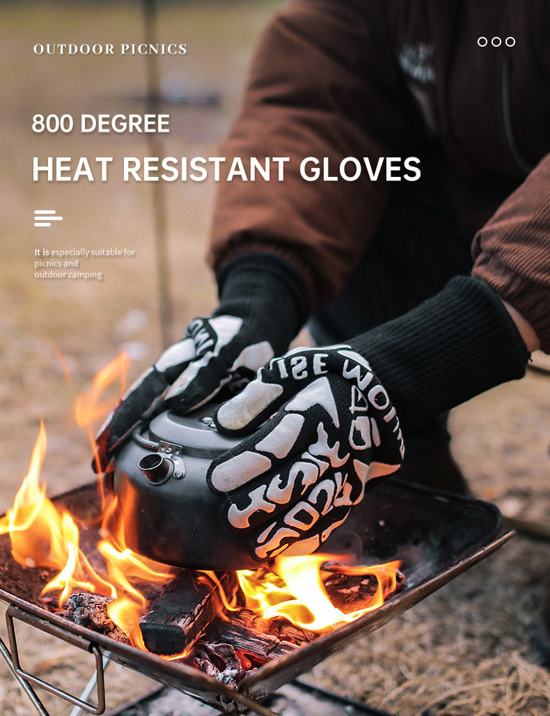 Outdoor 800 degree heat resistant gloves, thermal insulation and anti scald gloves, silicone BBQ barbecue oven thickened gloves