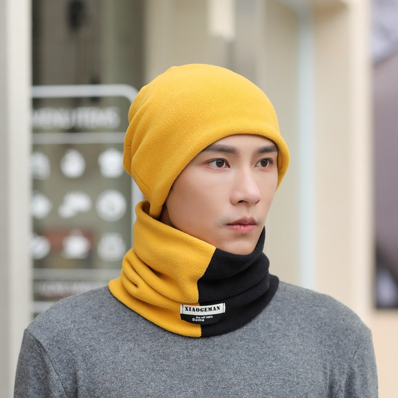 2pcs Men's Scarf Winter Simple Men And Women Winter Warm Hat Thickened Scarf Set Student Head Neck Cover
