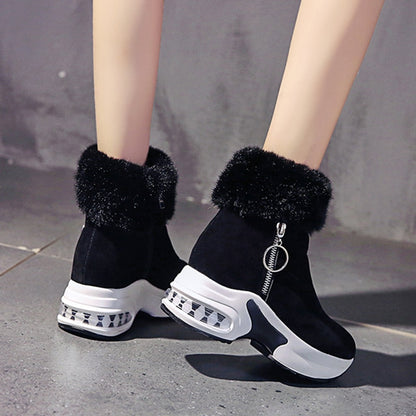 Women's Winter Snow Boots Ankle Boot Warm Plush Winter Shoes For Women Wedges Boots High Heels Ladies Boot Women Leather Snow Boots