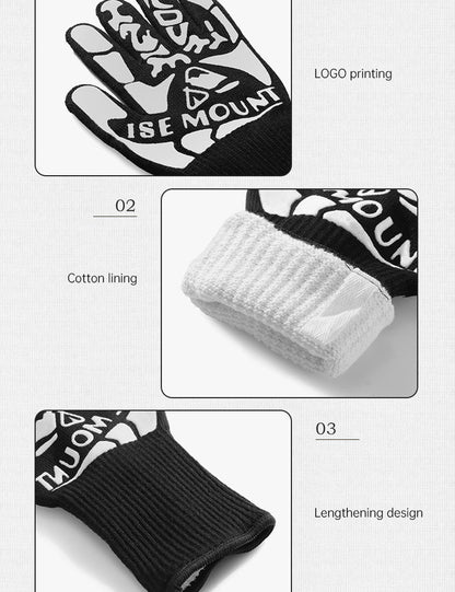 Outdoor 800 degree heat resistant gloves, thermal insulation and anti scald gloves, silicone BBQ barbecue oven thickened gloves