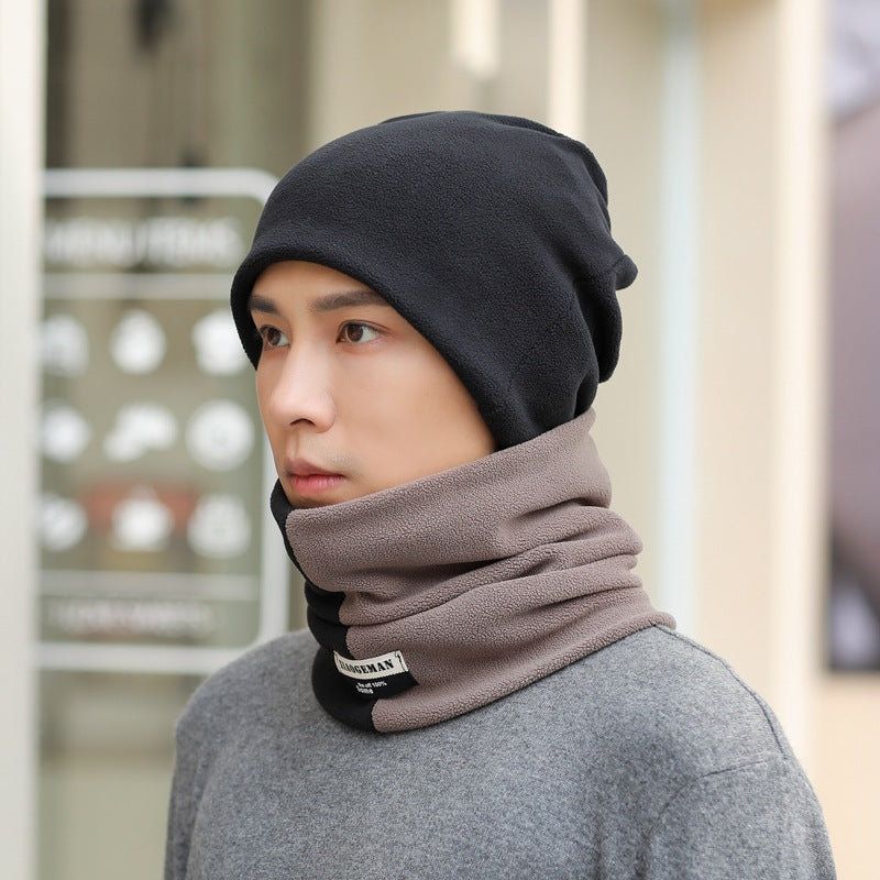 2pcs Men's Scarf Winter Simple Men And Women Winter Warm Hat Thickened Scarf Set Student Head Neck Cover